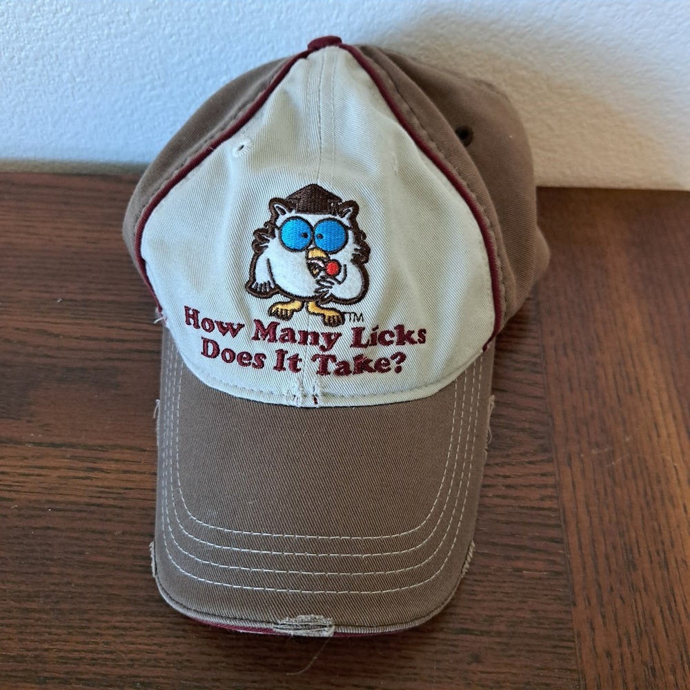 H3 Sportgear Tootsie Pop Mr Owl How Many Licks Hat Tan Burgundy Distressed 2006